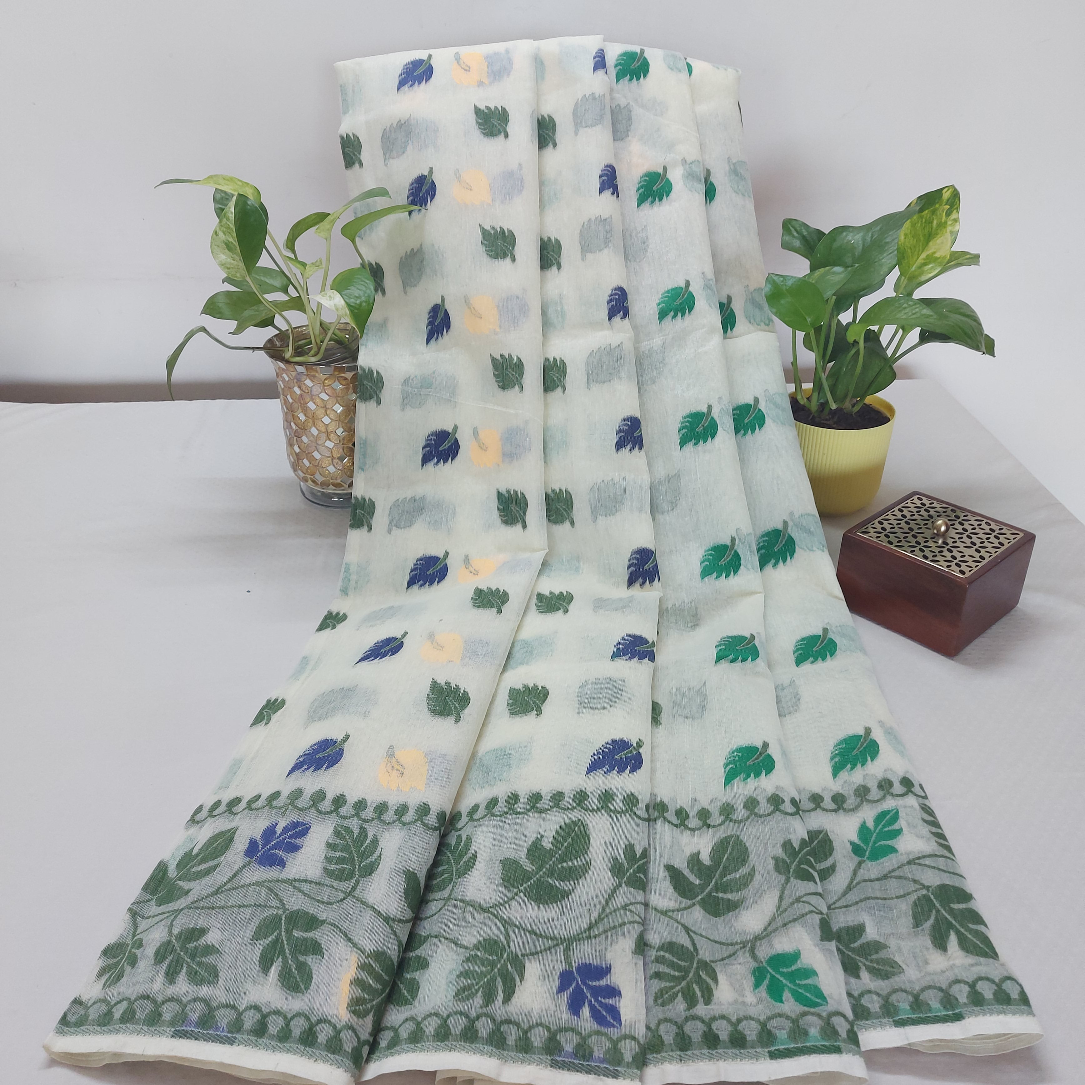 Forest Bliss - Handwoven Leaf Motif Saree