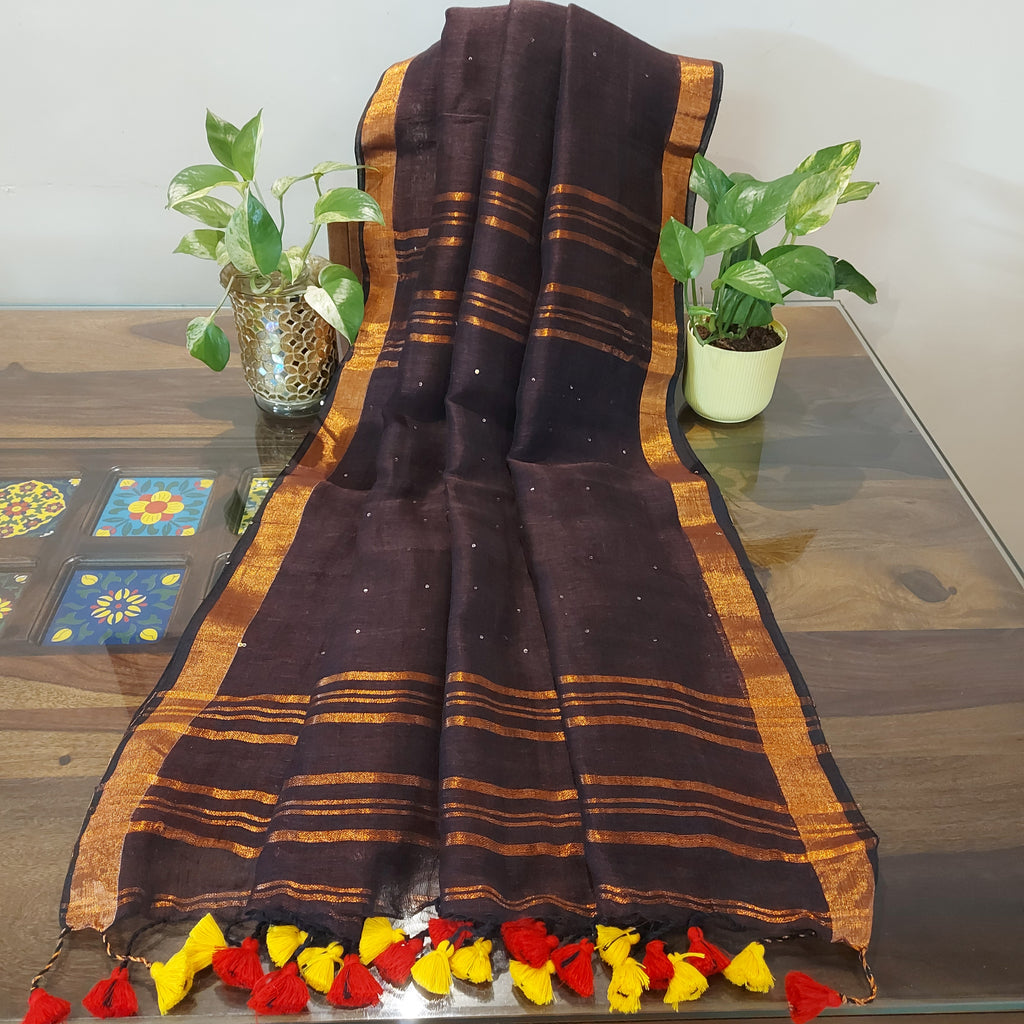 Fantasy - Dark Chocolate Linen Saree