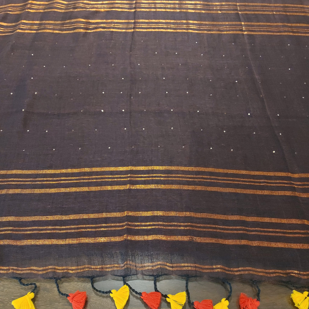 Fantasy - Dark Chocolate Linen Saree