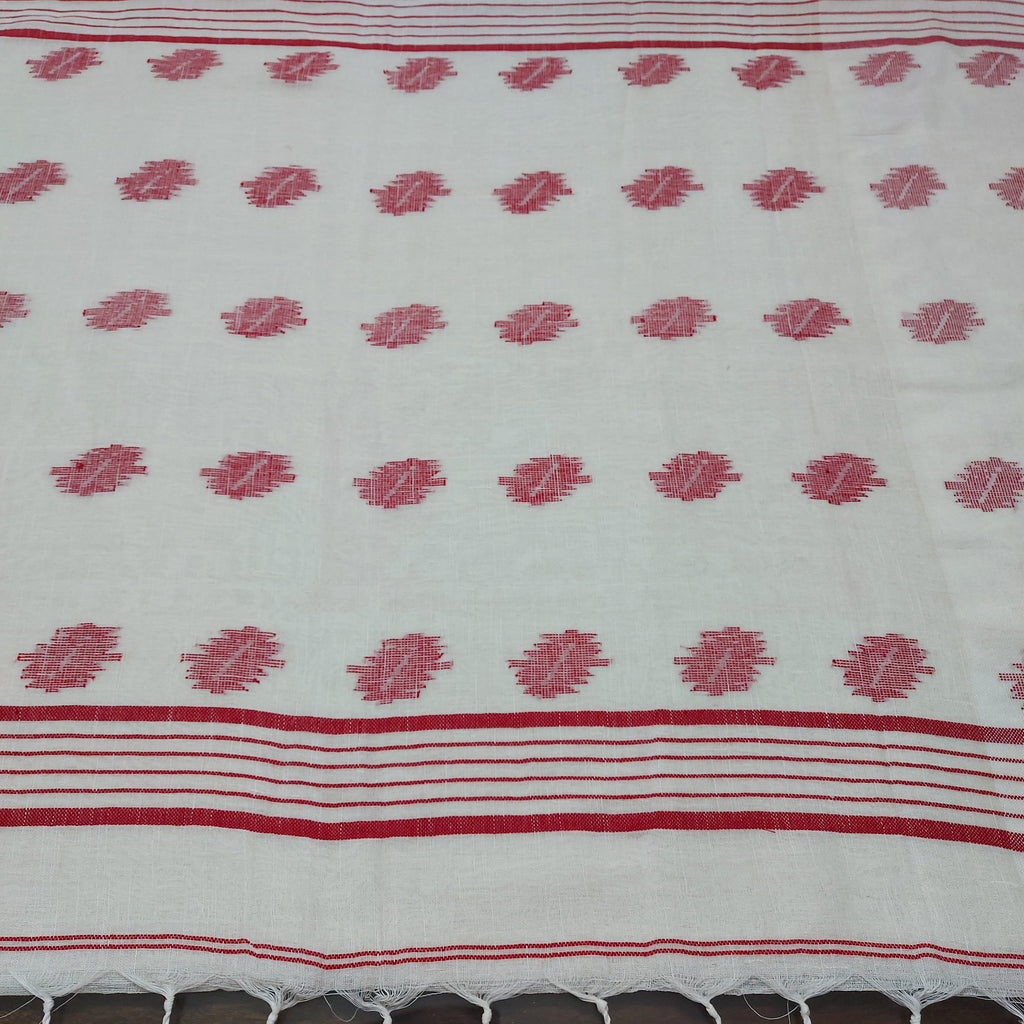 Purnima - White And Red Handloom Saree
