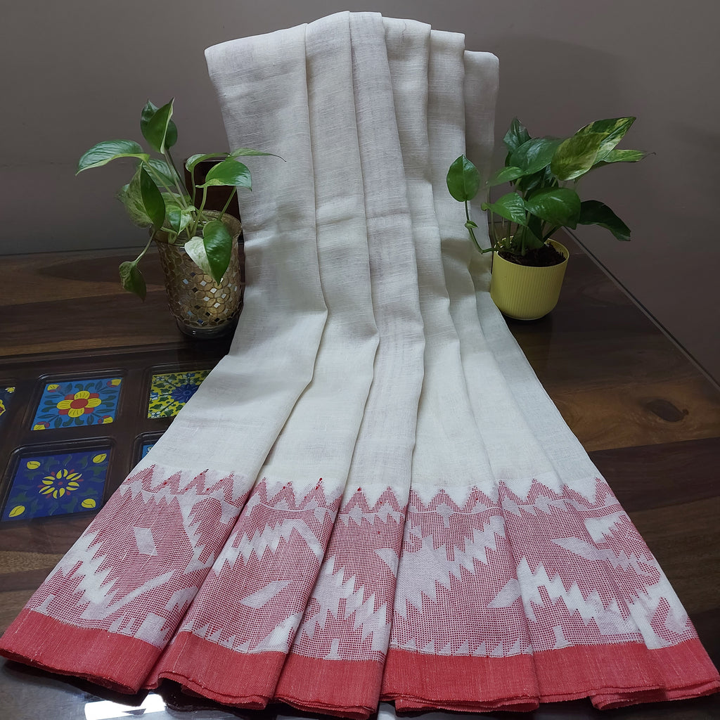 Purnima - White And Red Handloom Saree