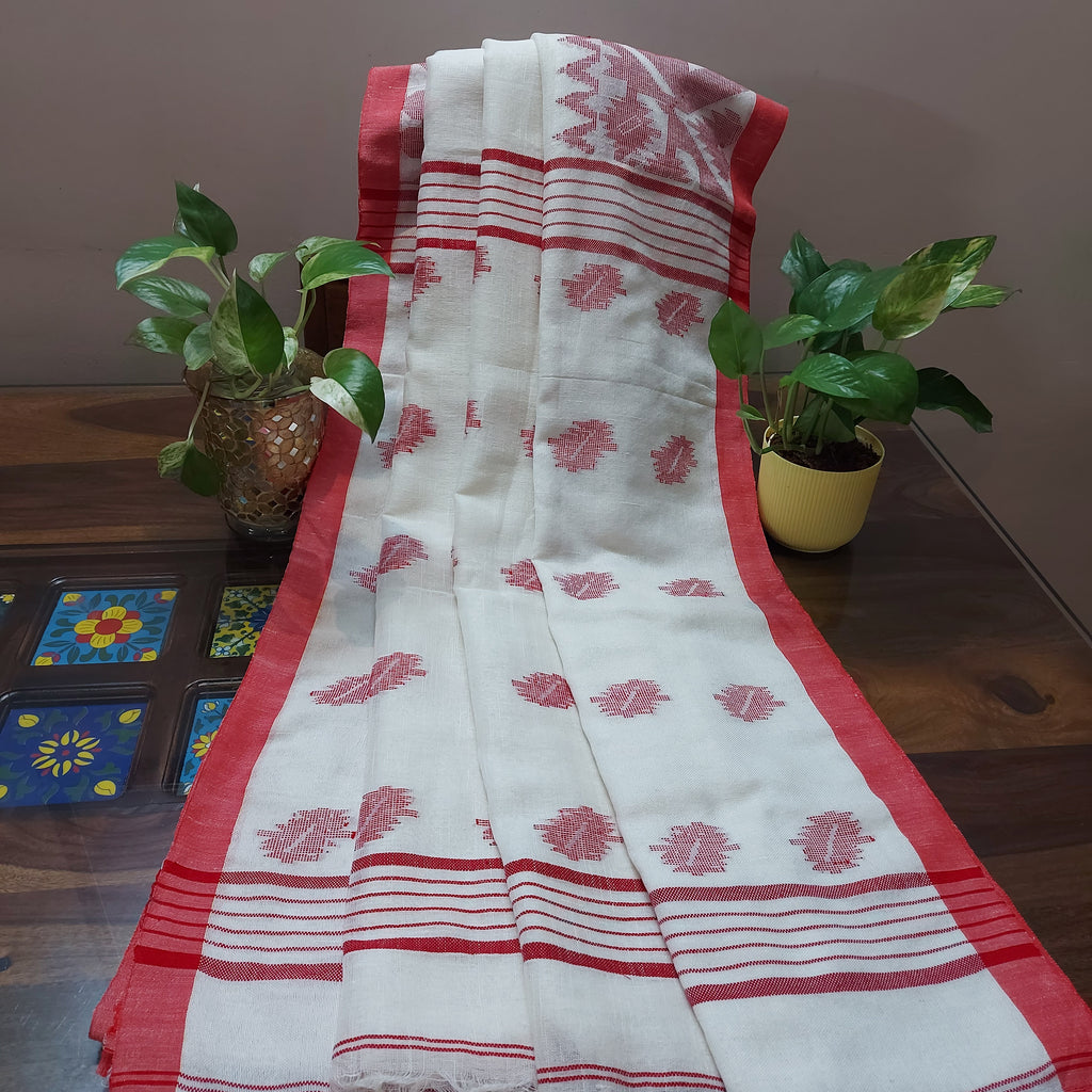 Purnima - White And Red Handloom Saree
