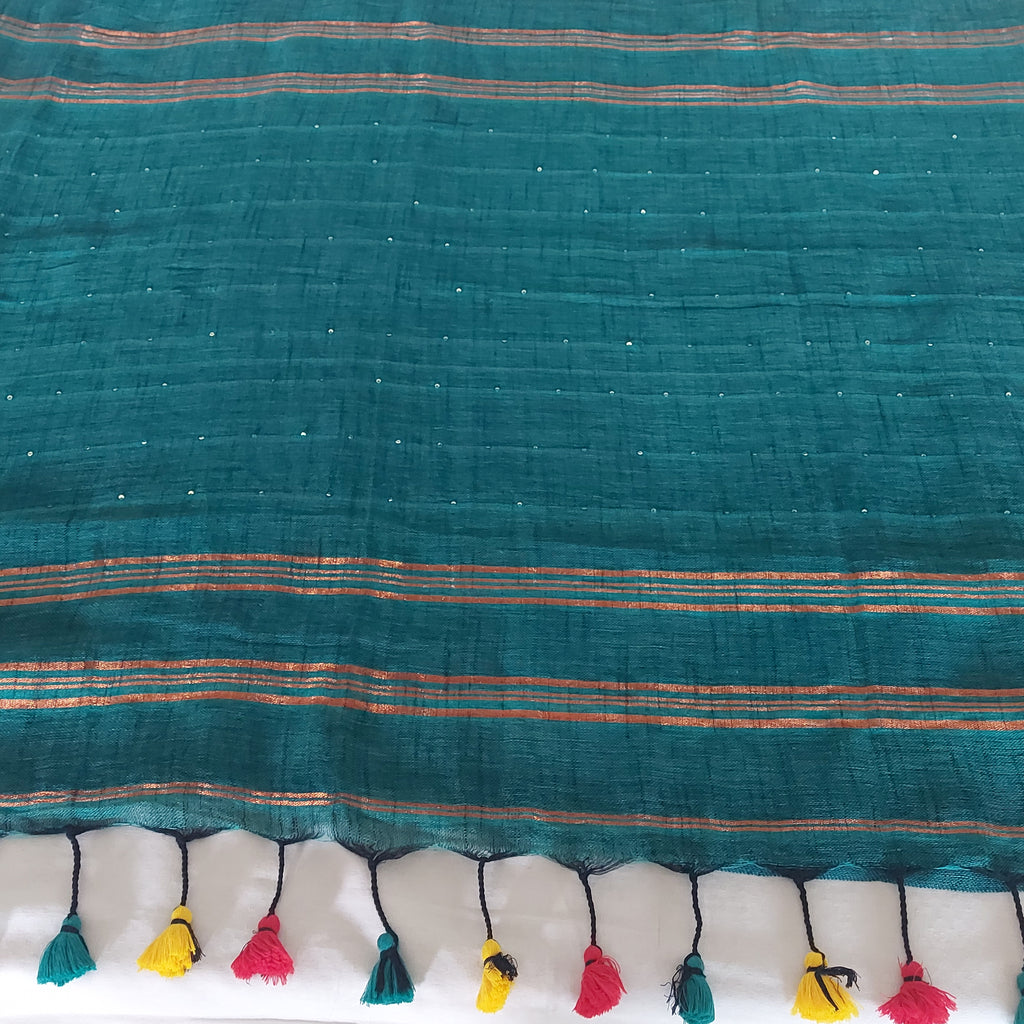 Serene - Teal Green Linen Saree