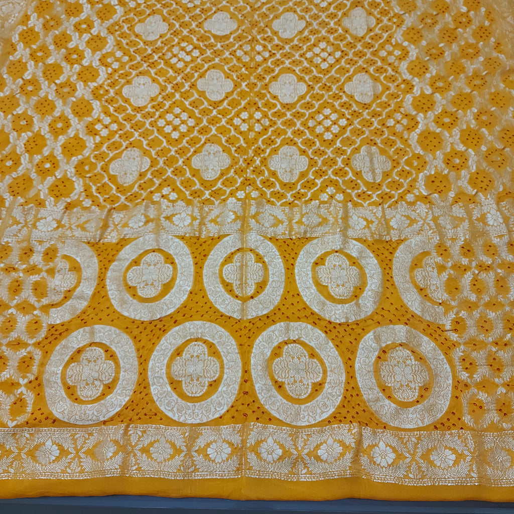 Ambar - Mustard Yellow Pure Khaddi Georgette+Rai dana Bandhej