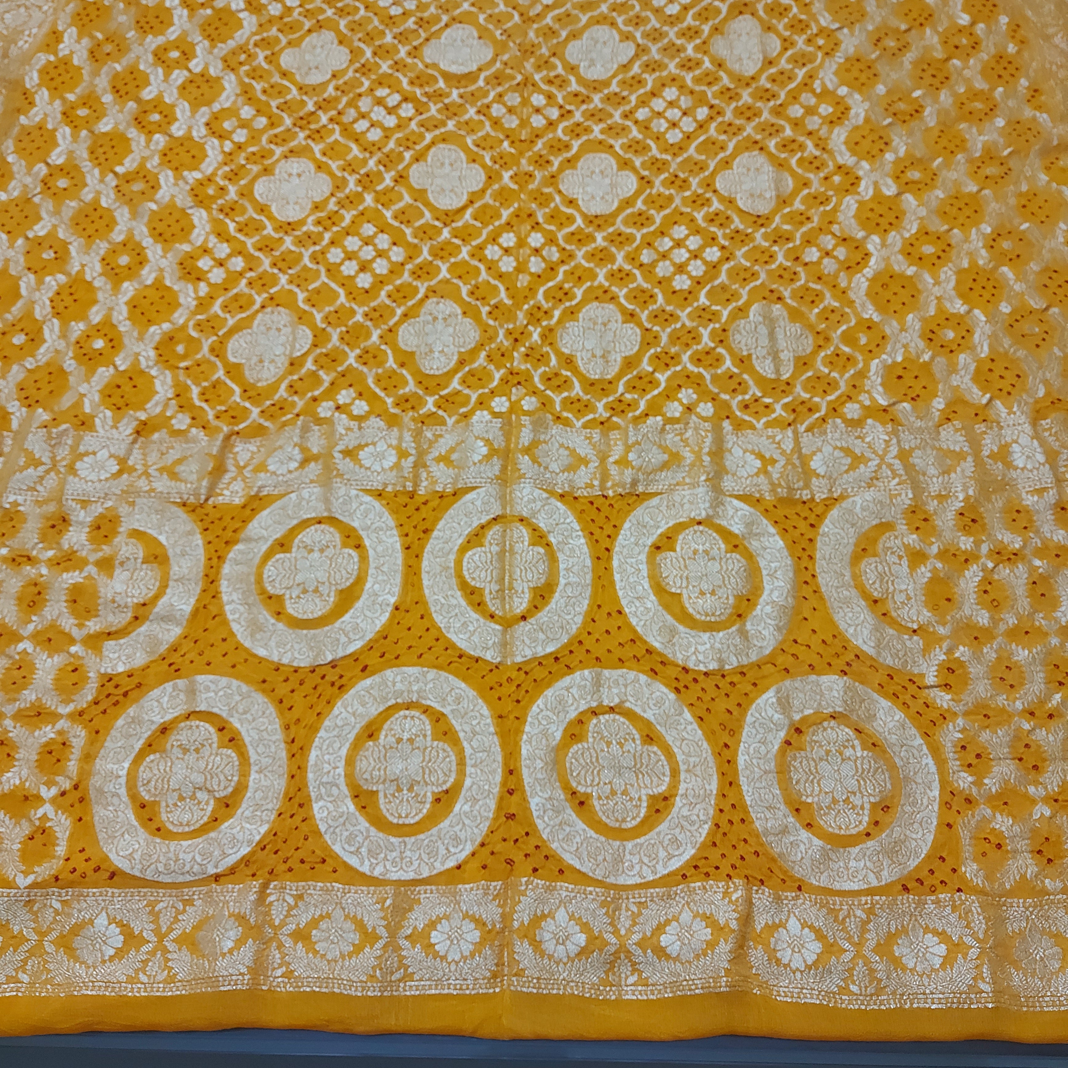 Ambar - Mustard Yellow Pure Khaddi Georgette+Rai dana Bandhej