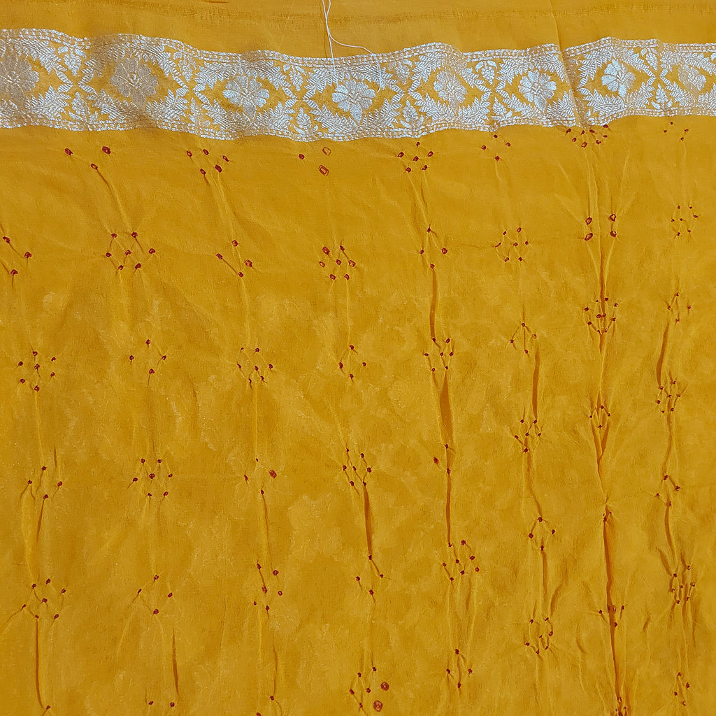 Ambar - Mustard Yellow Pure Khaddi Georgette+Rai dana Bandhej