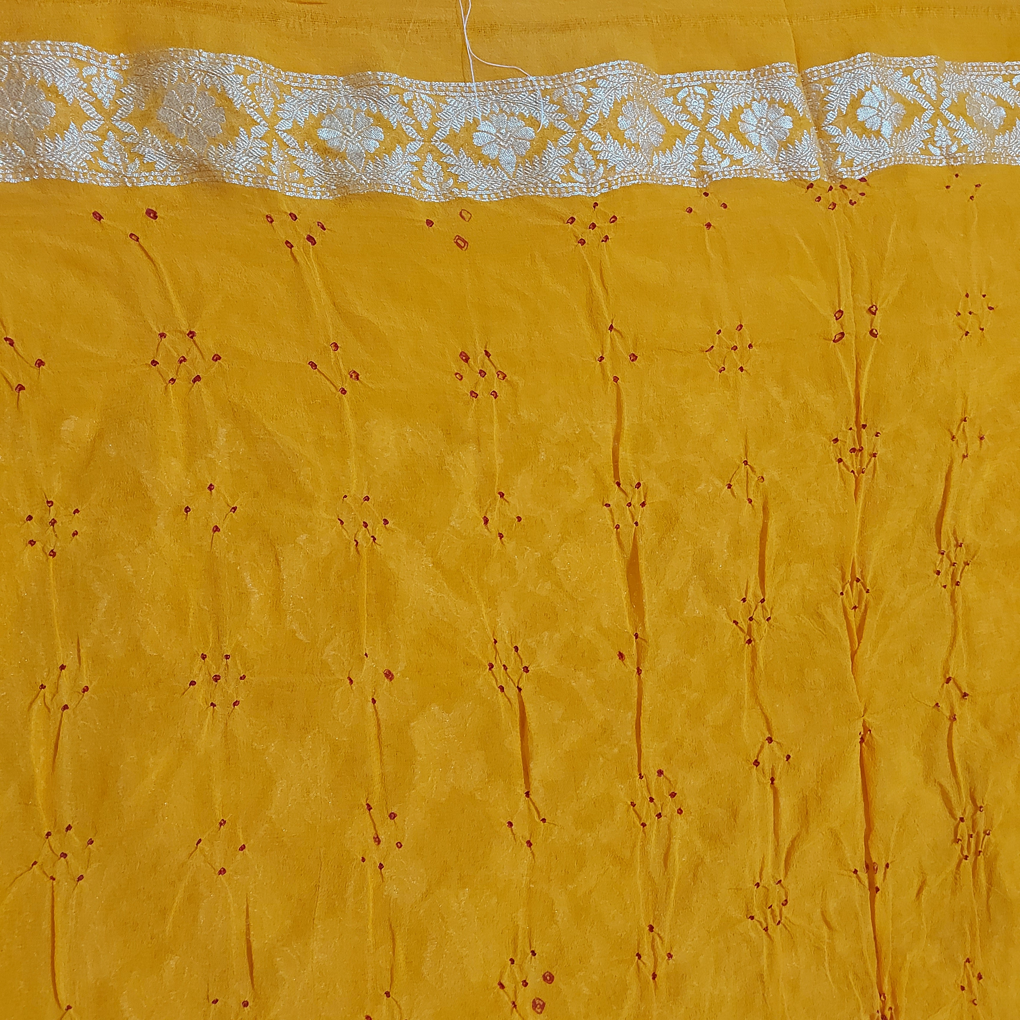 Ambar - Mustard Yellow Pure Khaddi Georgette+Rai dana Bandhej
