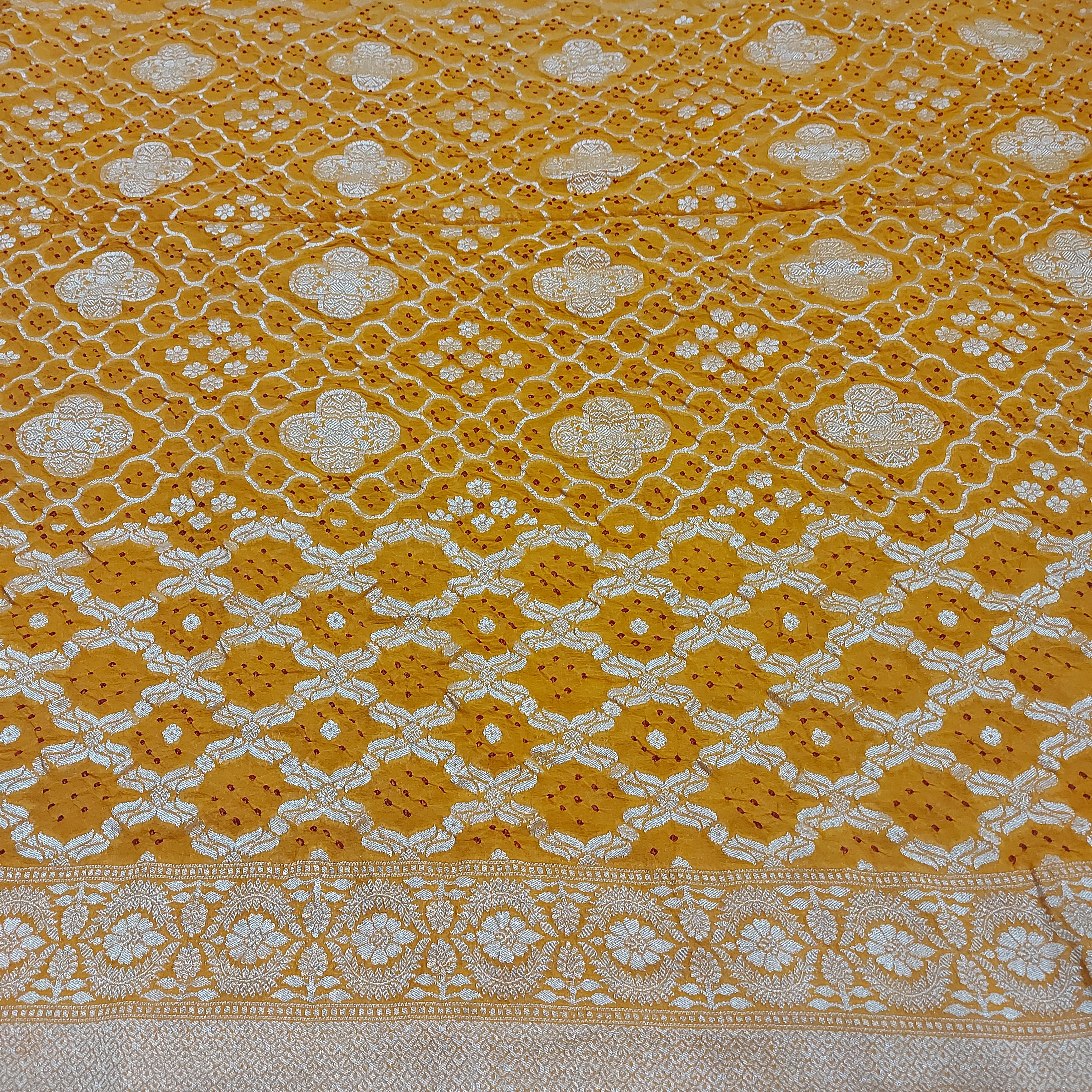 Ambar - Mustard Yellow Pure Khaddi Georgette+Rai dana Bandhej