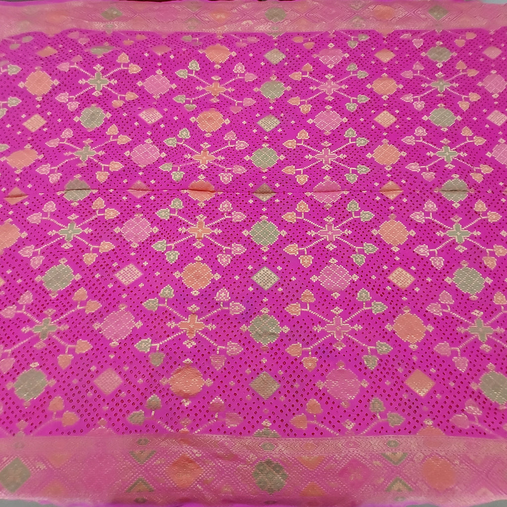 Gulmohar - Mauvish Pink Pure Khaddi Georgette+Meenakari+Bandhej