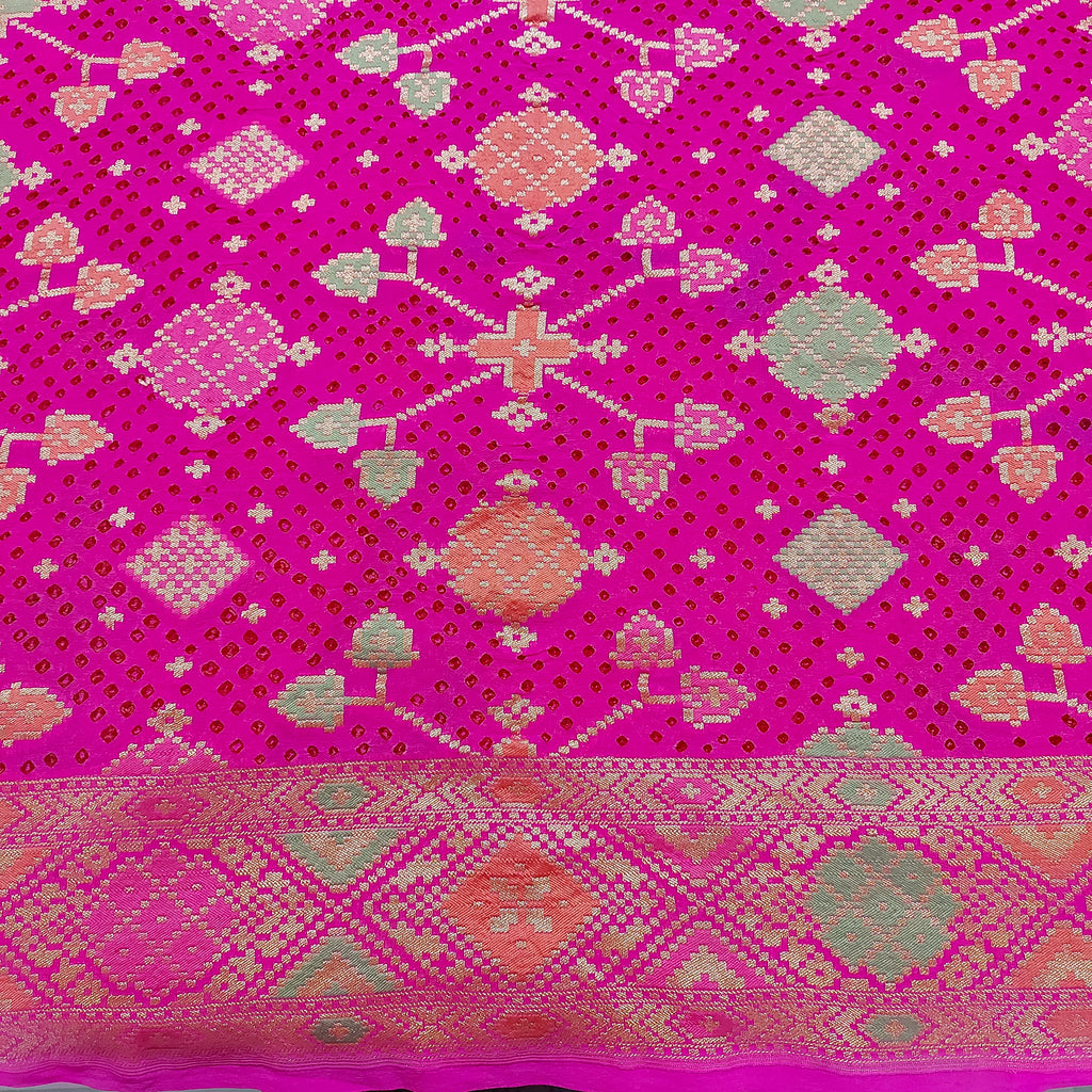 Gulmohar - Mauvish Pink Pure Khaddi Georgette+Meenakari+Bandhej