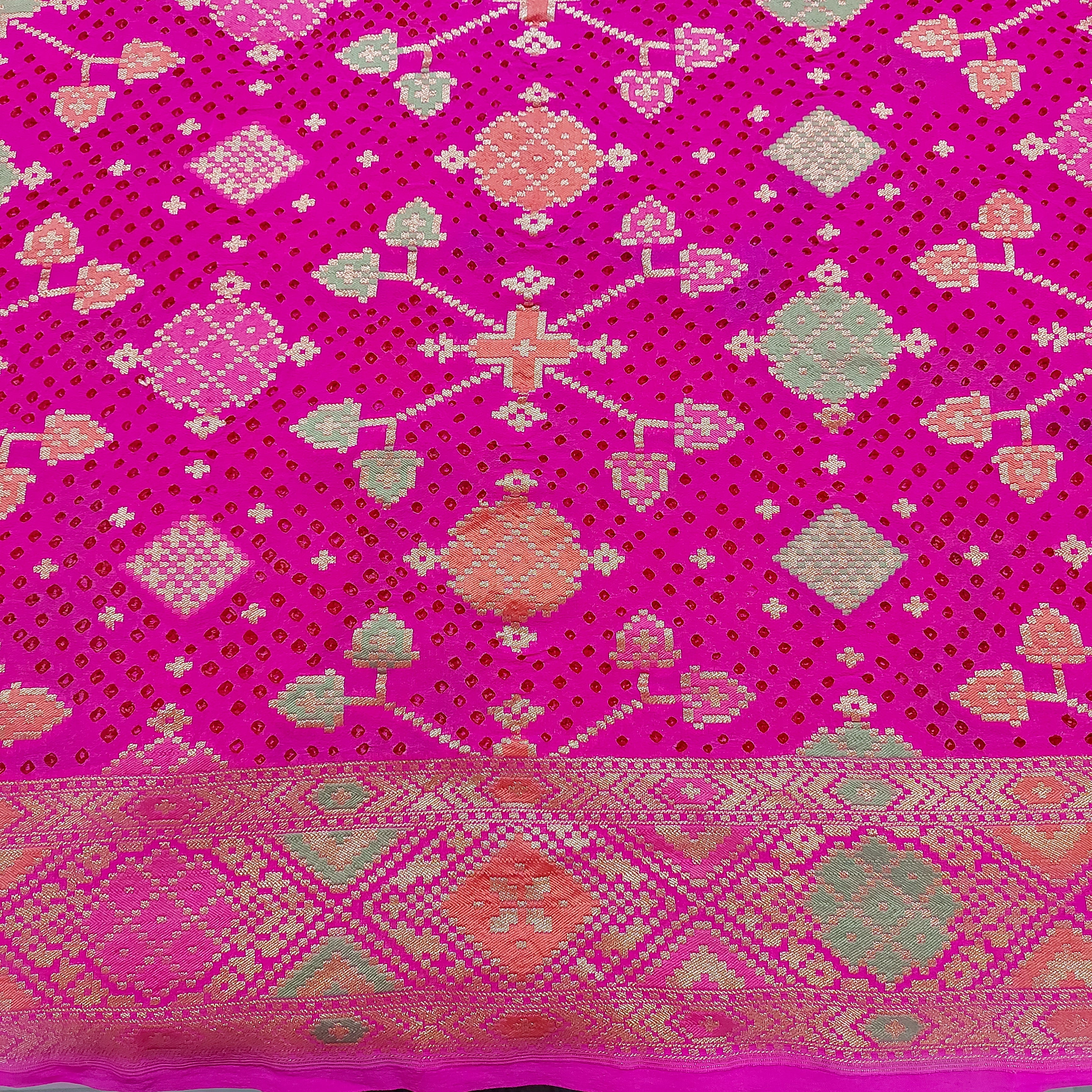 Gulmohar - Mauvish Pink Pure Khaddi Georgette+Meenakari+Bandhej