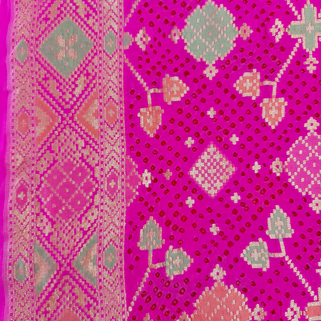 Gulmohar - Mauvish Pink Pure Khaddi Georgette+Meenakari+Bandhej