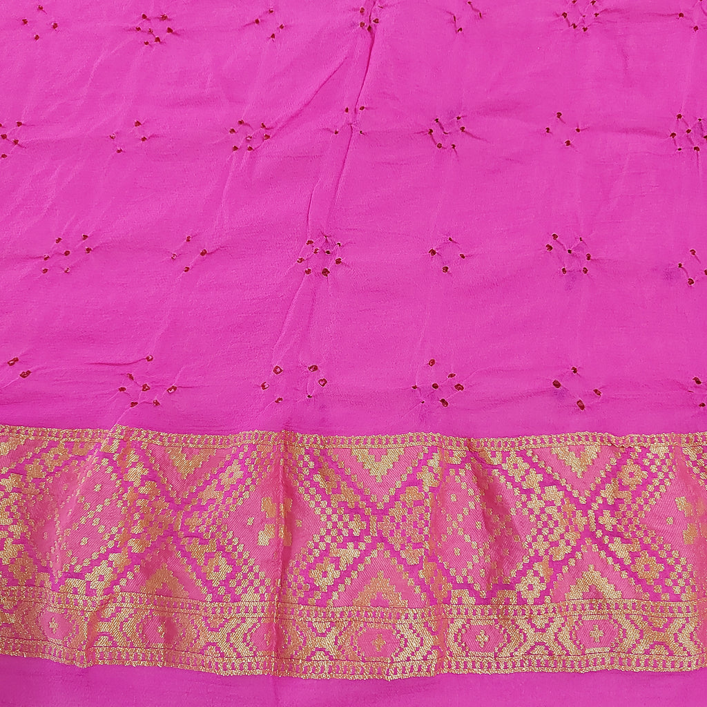 Gulmohar - Mauvish Pink Pure Khaddi Georgette+Meenakari+Bandhej