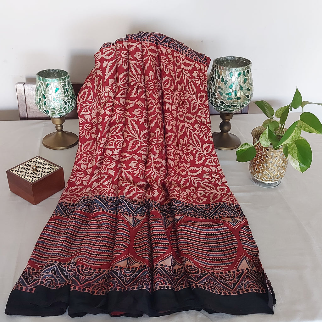 Raktima - Maroon Floral Block Print