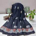 Gajra - Coke Brown, Butterfly and Elephant Block Print