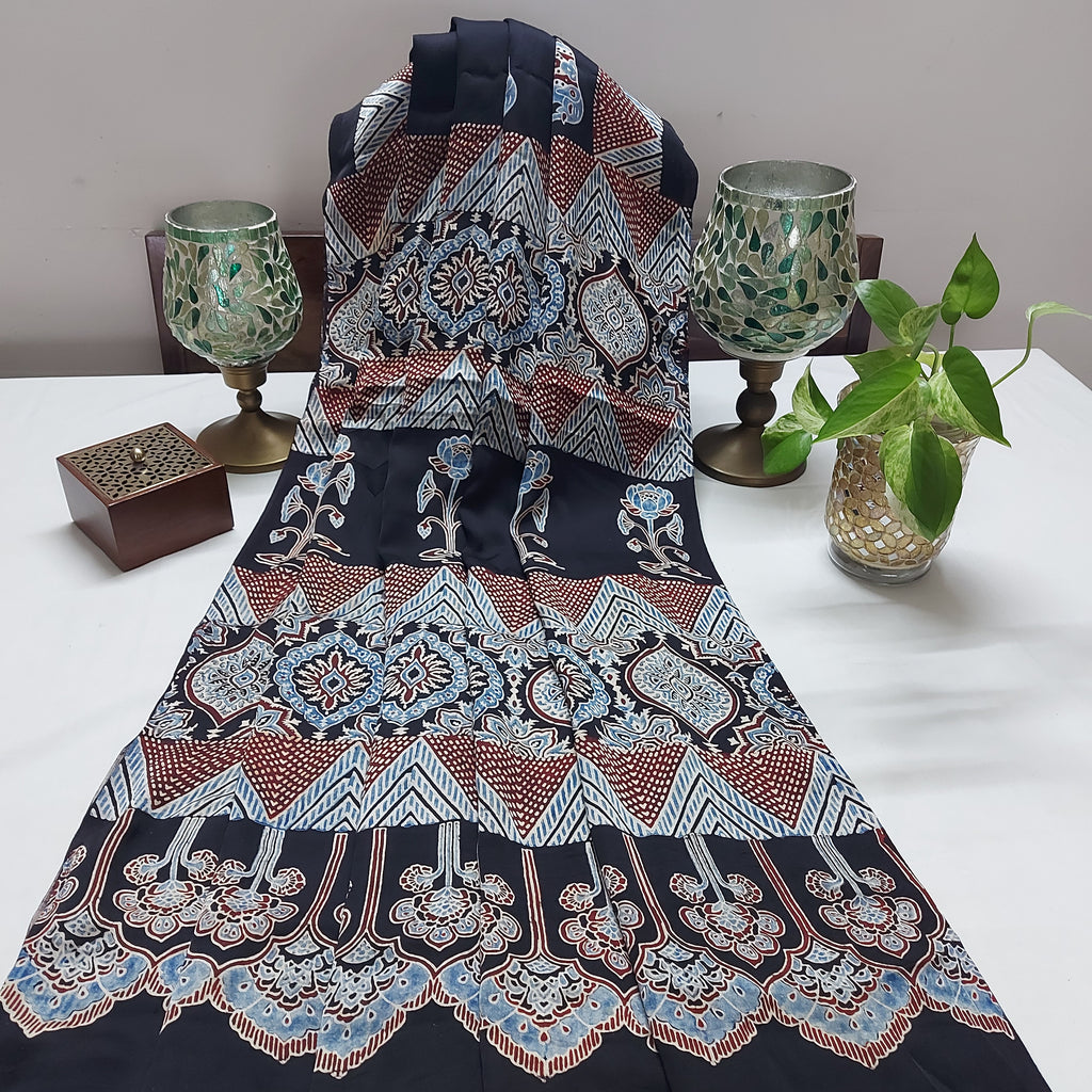 Gajra - Coke Brown, Butterfly and Elephant Block Print