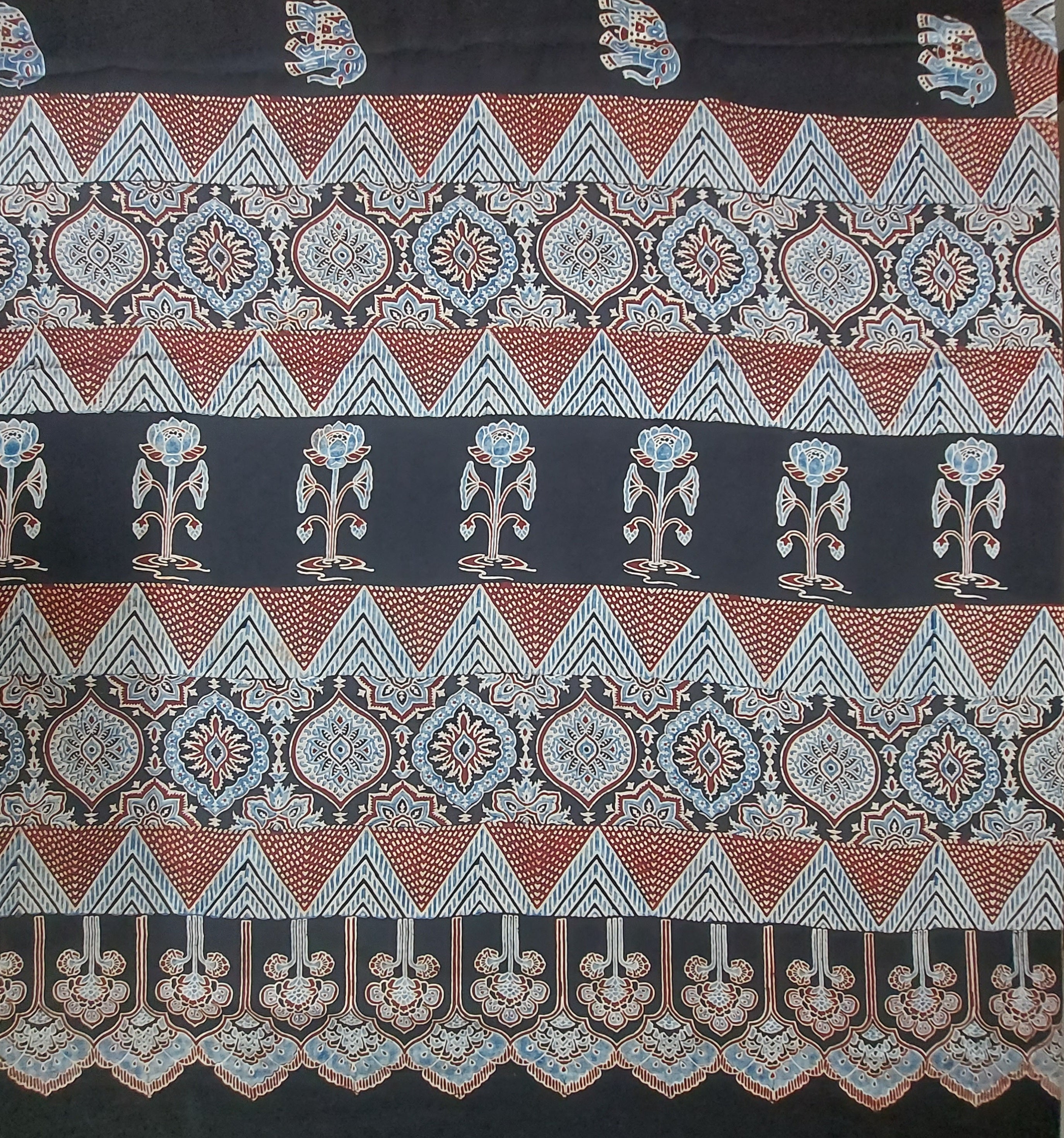 Gajra - Coke Brown, Butterfly and Elephant Block Print