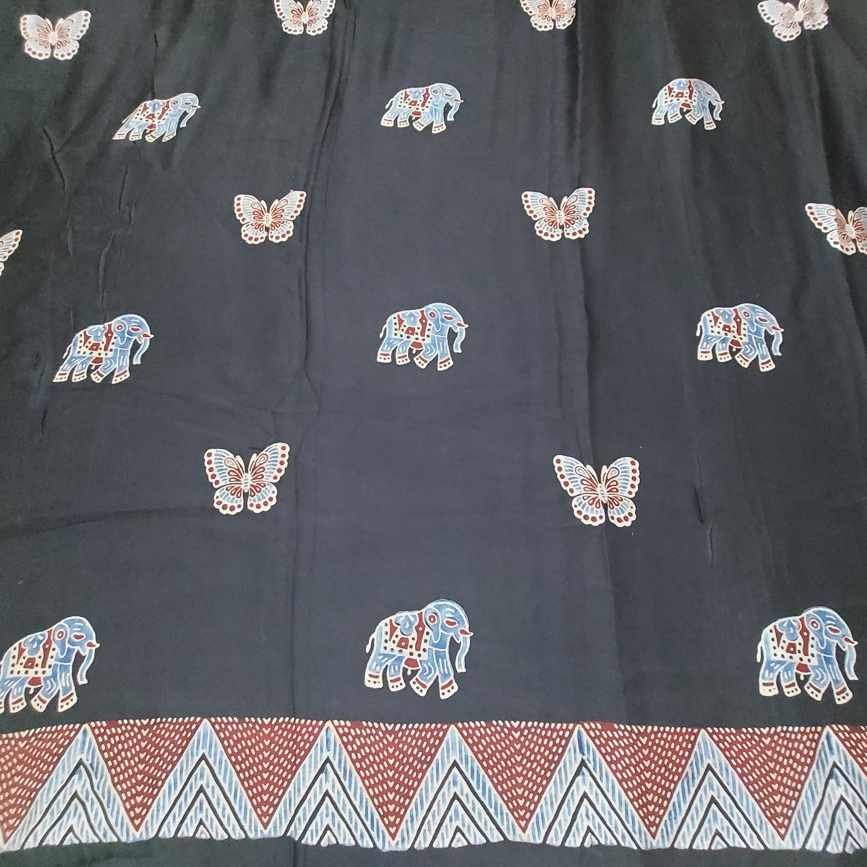 Gajra - Coke Brown, Butterfly and Elephant Block Print