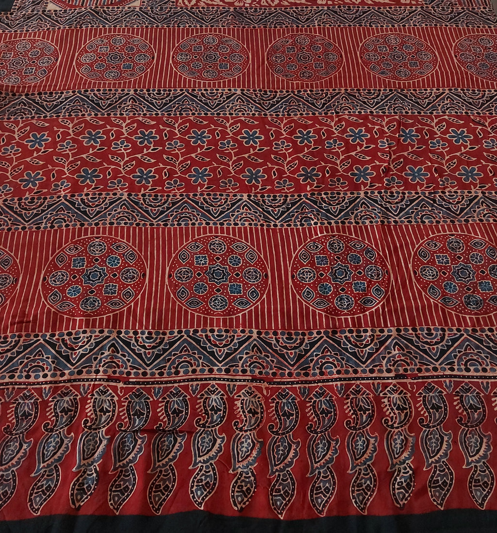 Raktima - Maroon Floral Block Print