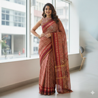 Chanderi Silk-Maheshwari printRed