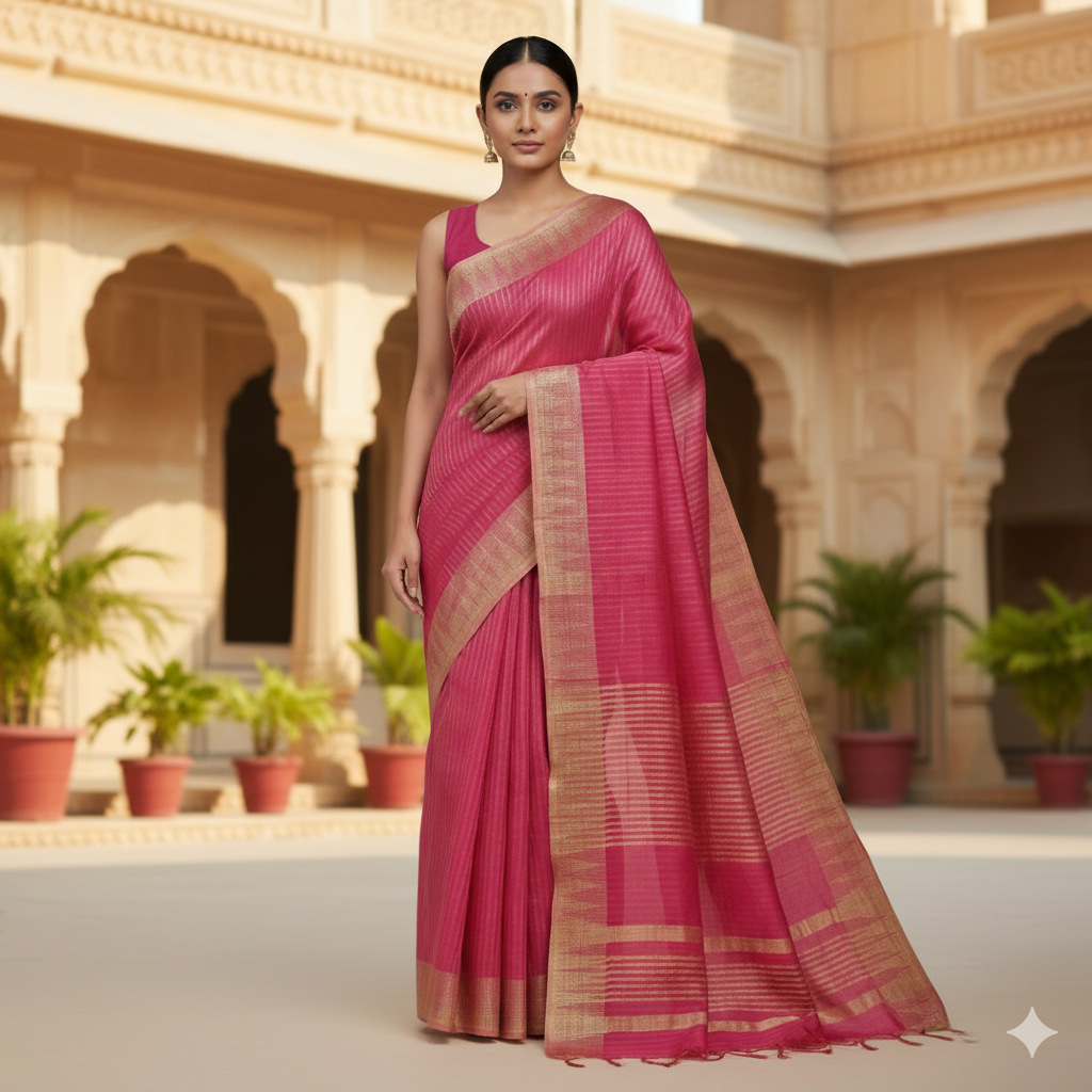 Raga – Dark Pink Handwoven Katan Cotton