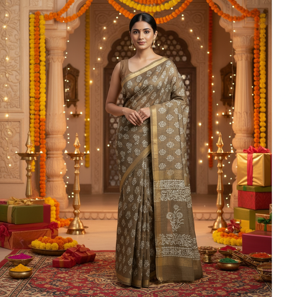 Chanderi Silk-Bagru print Green