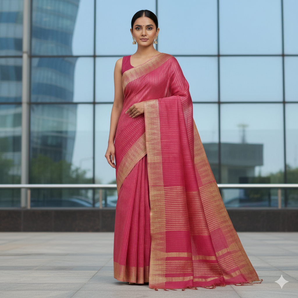 Raga – Dark Pink Handwoven Katan Cotton