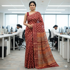Chanderi Silk-Maheshwari printMaroon