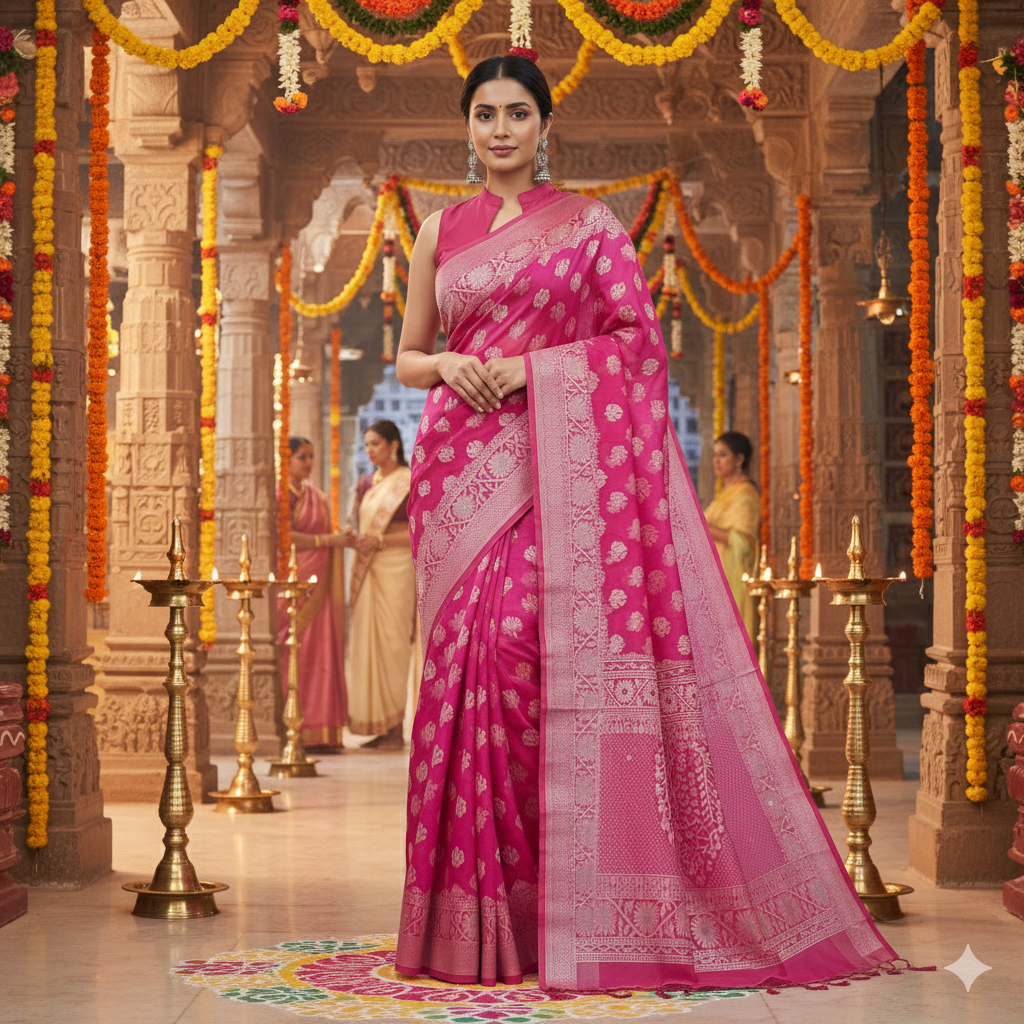 Banarasi Cotton-WeavePink