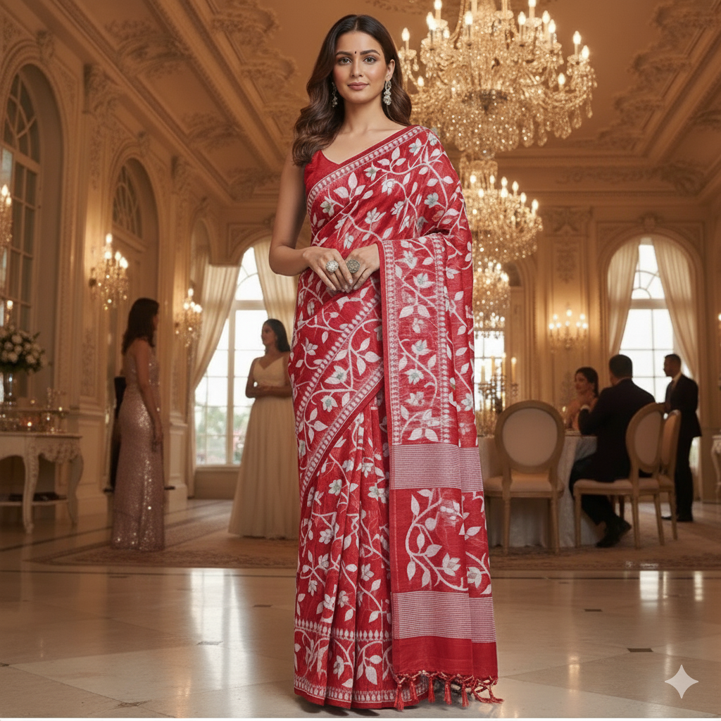 Cotton Dhakai Jamdani-JaalRed