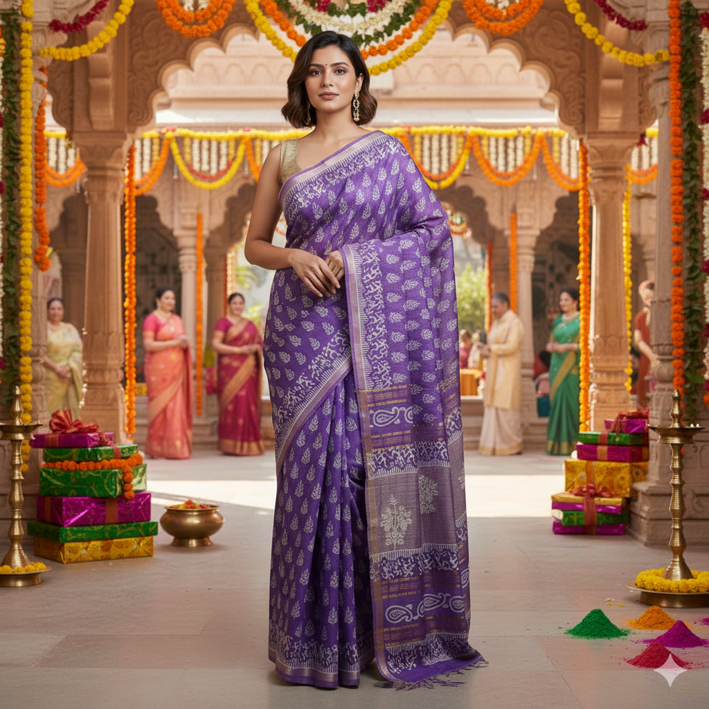 Chanderi Silk-Bagru print Puple