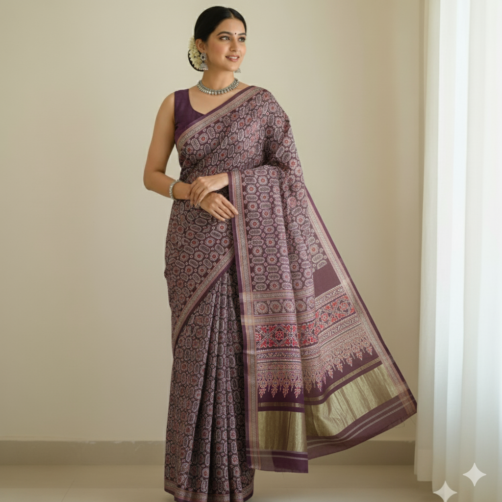 Mallika - Mauve Modal Silk with Tissue pallu