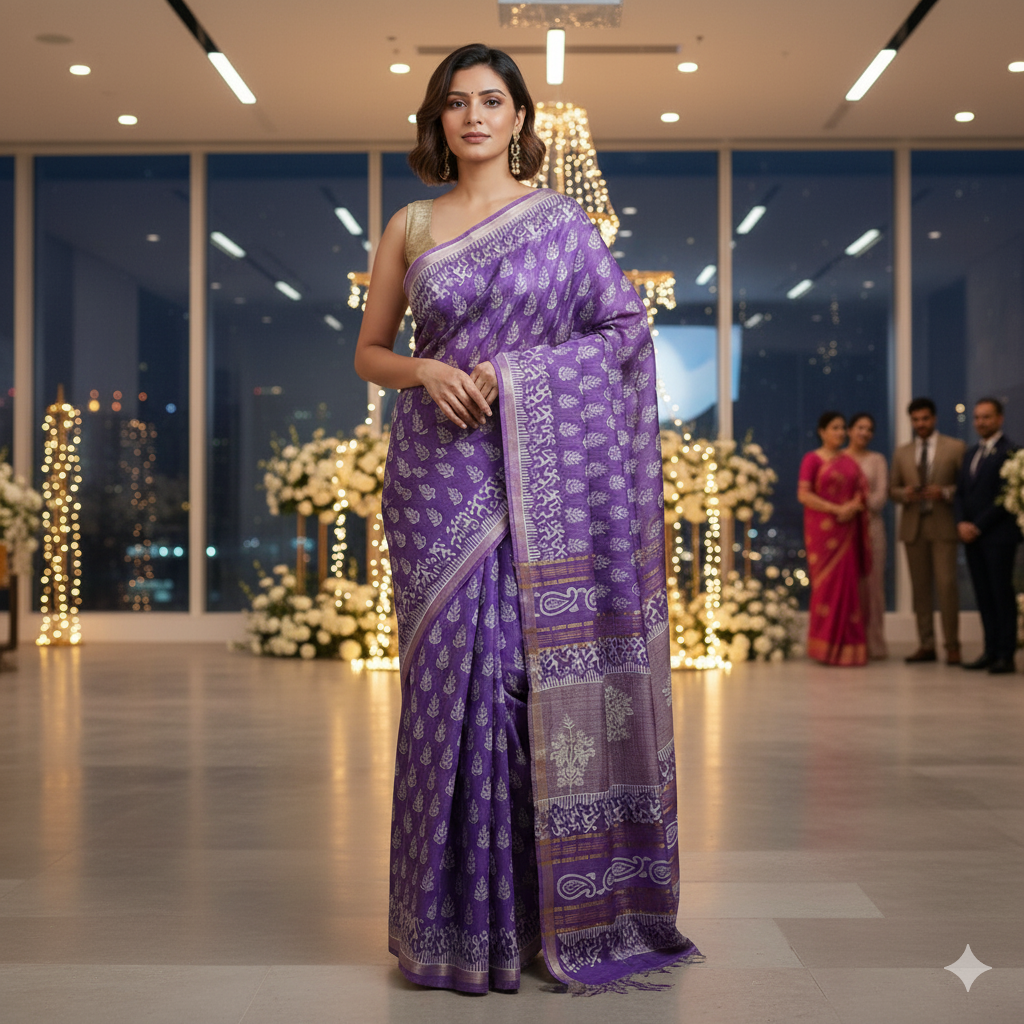 Chanderi Silk-Bagru print Puple