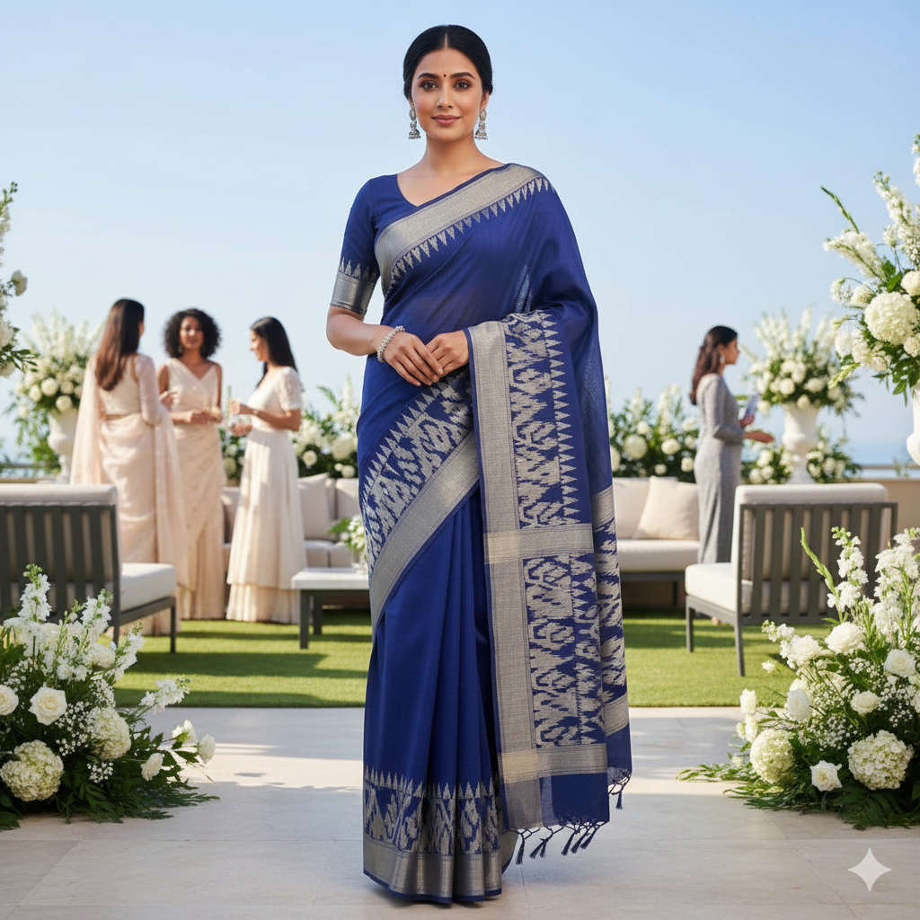 Linen -NavyBluewithGoldBorder WB