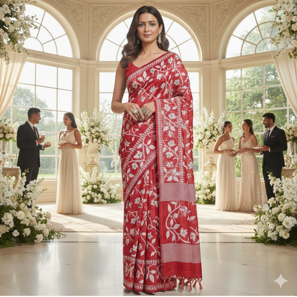 Cotton Dhakai Jamdani-JaalRed