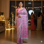 Cotton Dhakai Jamdani-JaalGreyPink