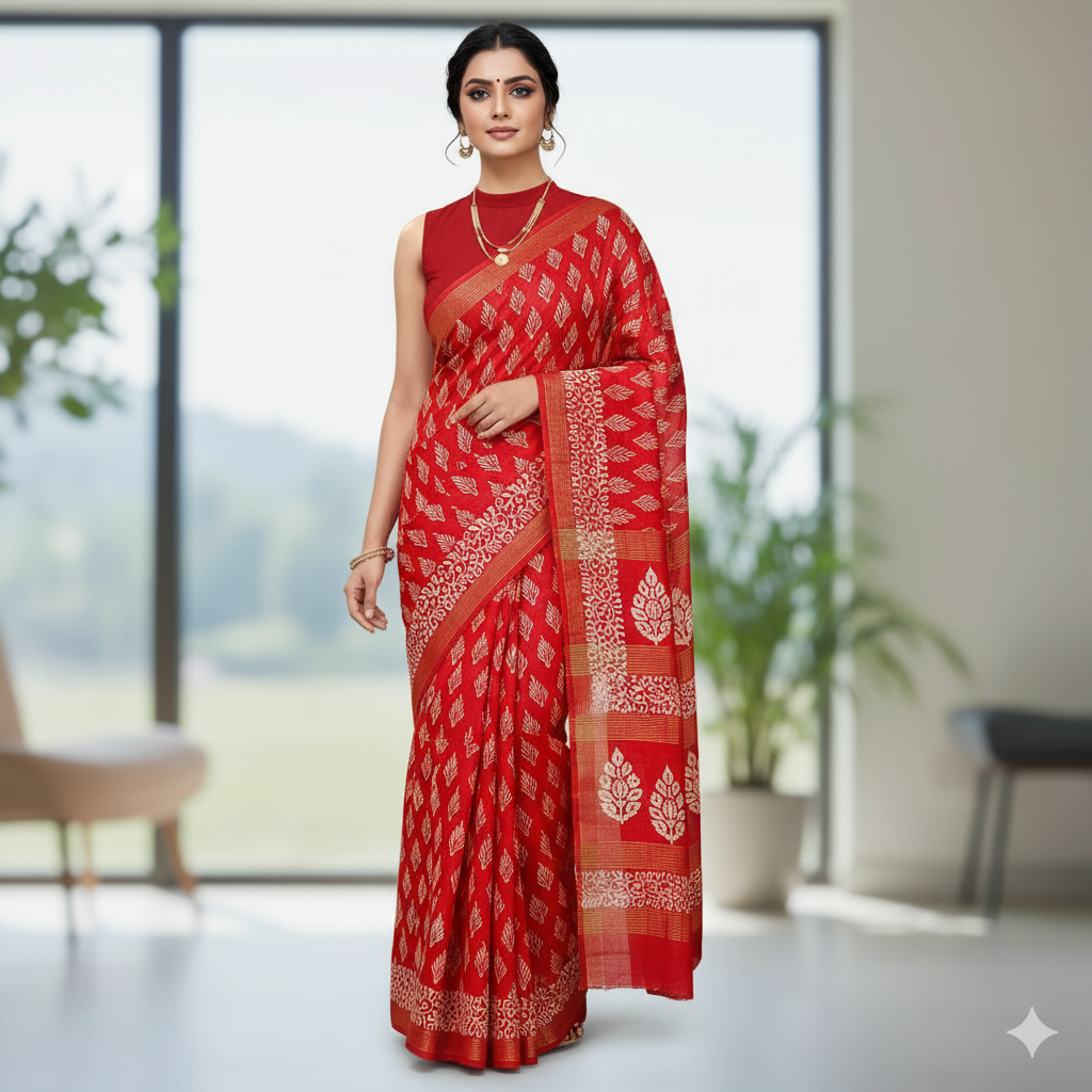 Chanderi Silk-Bagru print Red