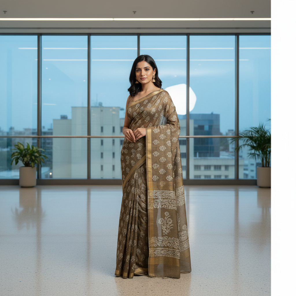 Chanderi Silk-Bagru print Green