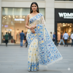 Cotton Jamdani-Light JaalWhiteBlue