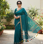 Serene - Teal Green Linen Saree