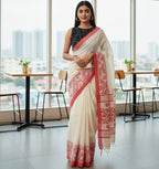 Purnima - White And Red Handloom Saree
