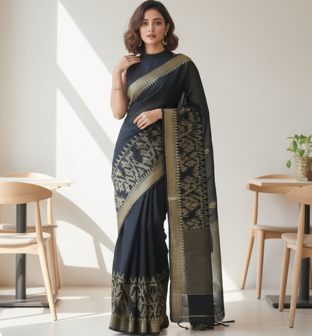 SonaRupa - Black Handloom Saree