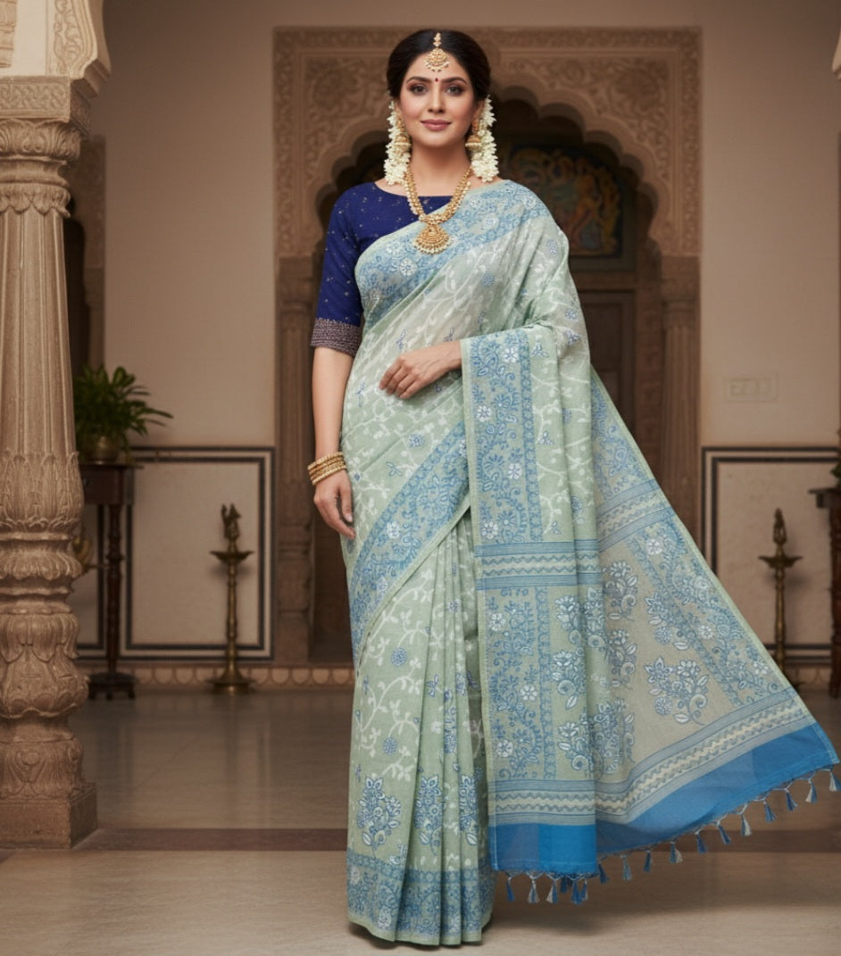 Cotton Jamdani Handloom JaalGreen