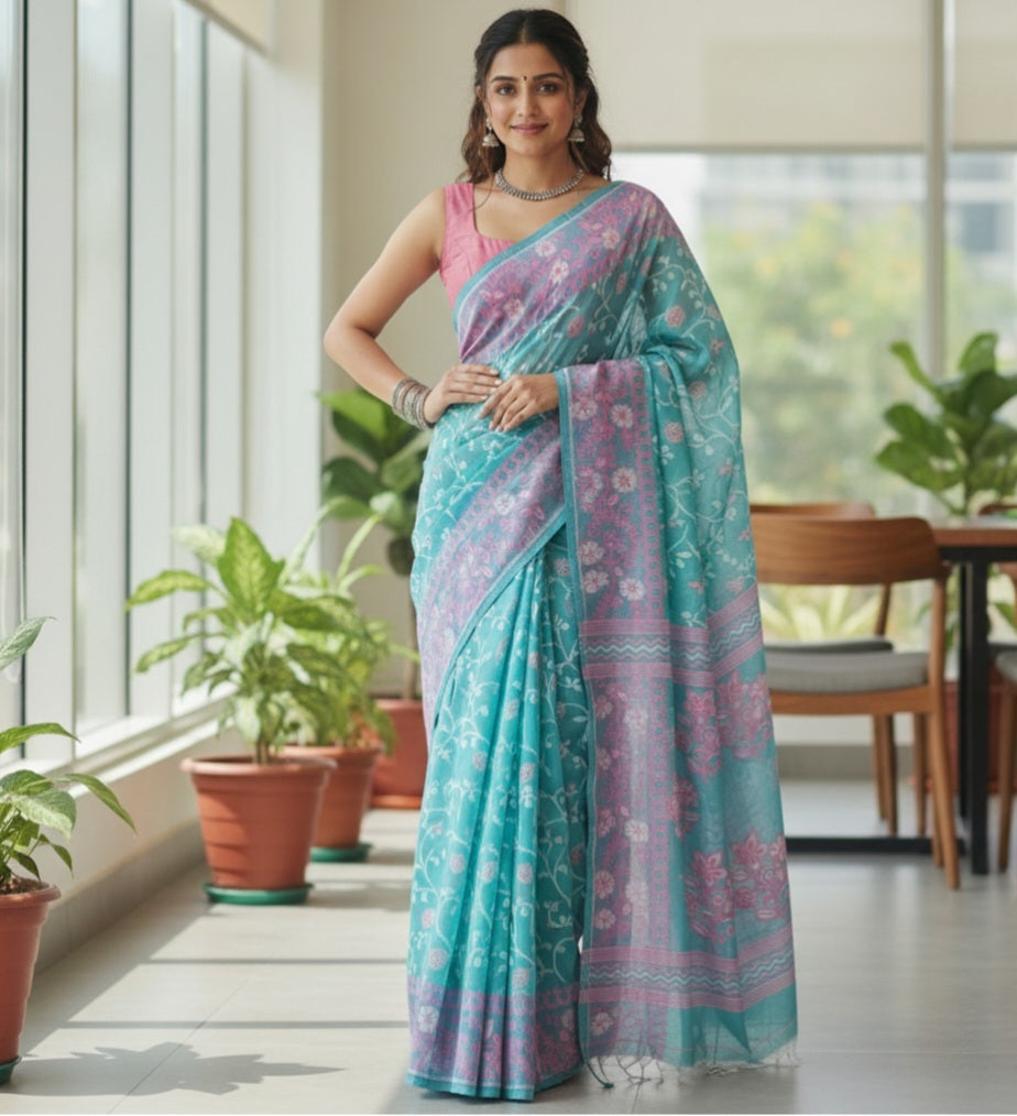 Cotton Jamdani Handloom JaalBlue