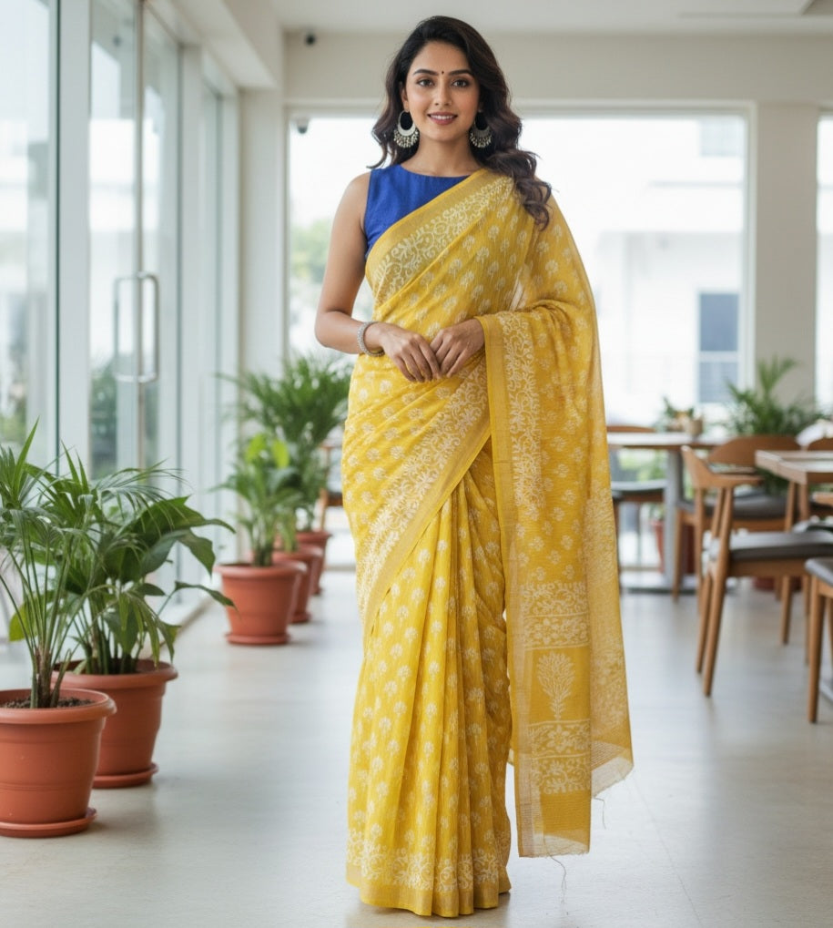 Chanderi Silk-Bagru print Yellow