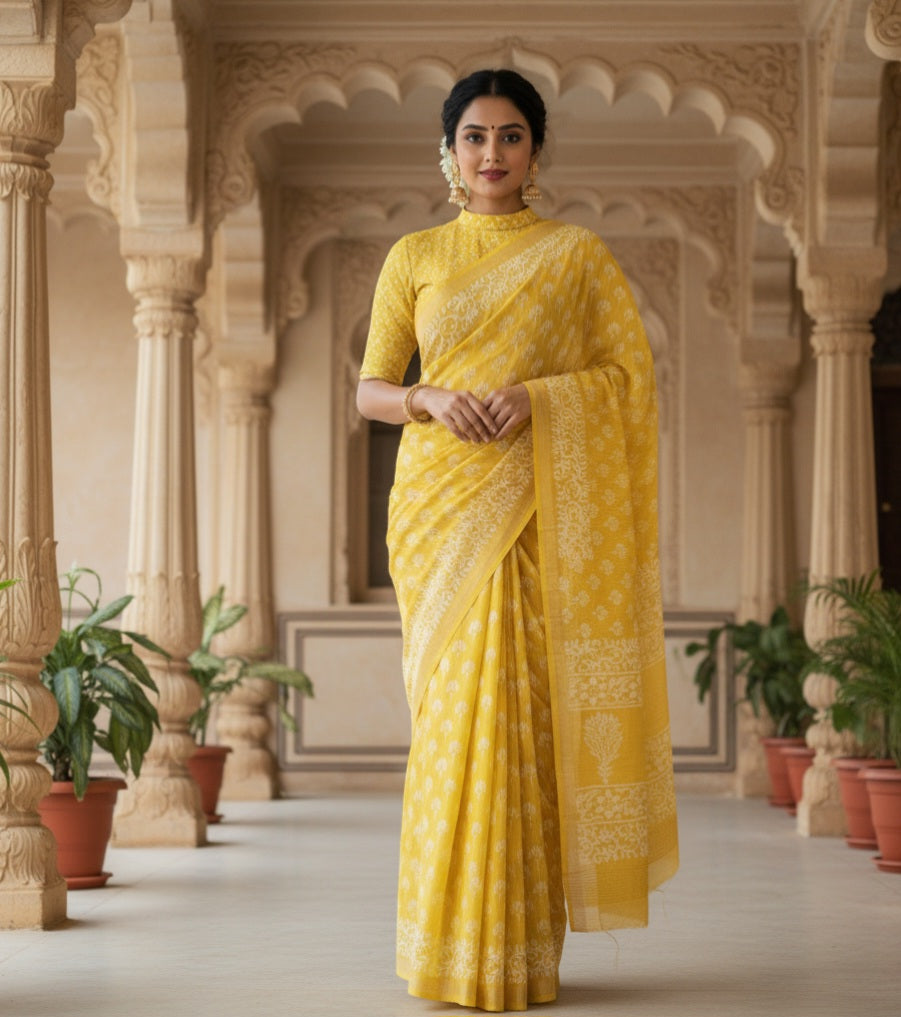 Chanderi Silk-Bagru print Yellow
